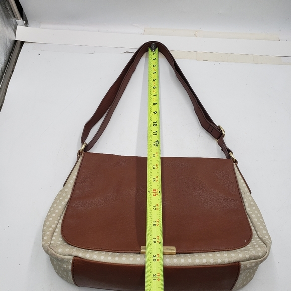 Relic Polka Dot Beige Brown Flap Front Shoulder Bag Vegan  Medium Adjustable - Picture 13 of 16